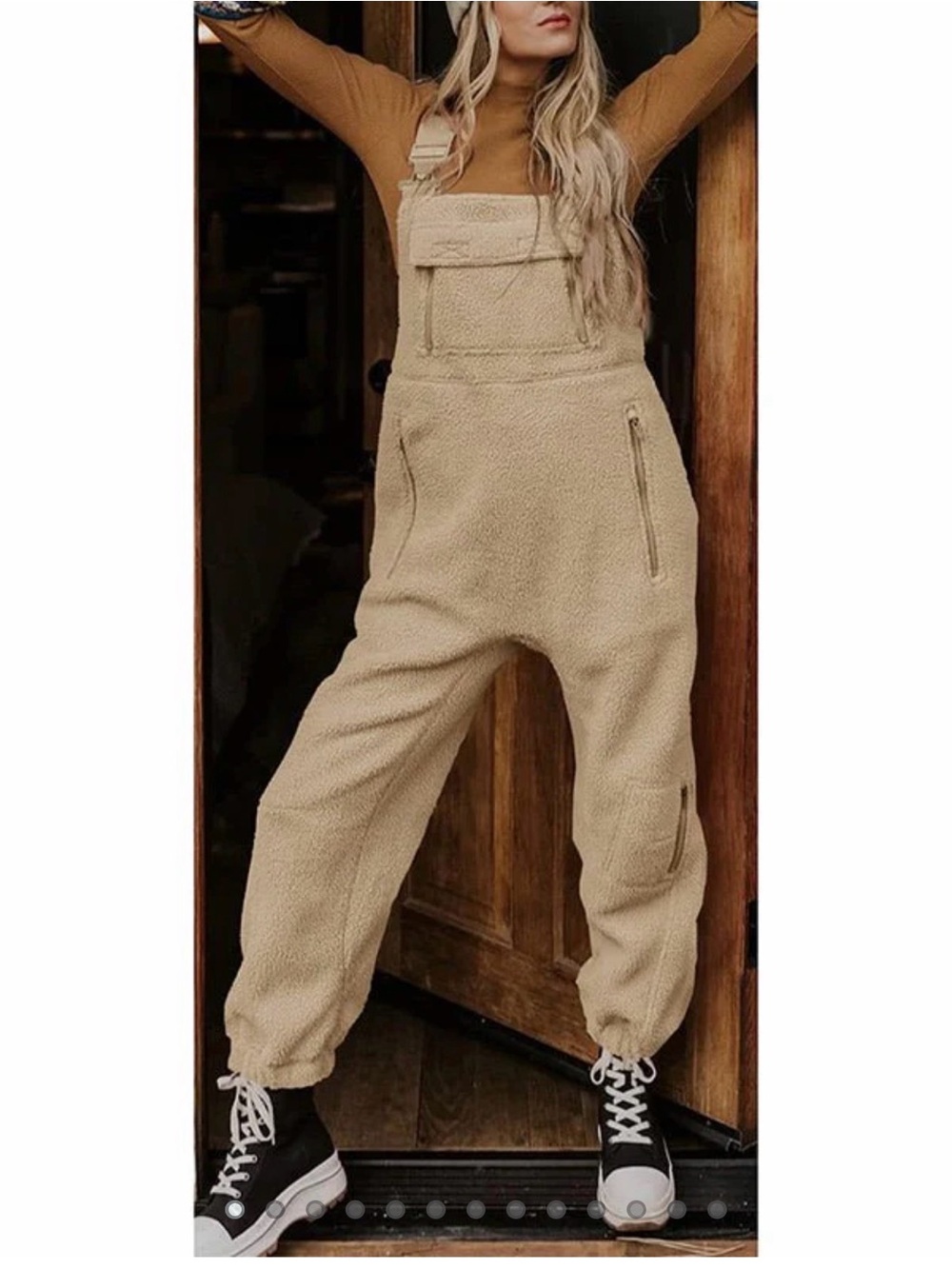 Teddy Bear Textured Tan Overalls Jumpsuit overalls for Women